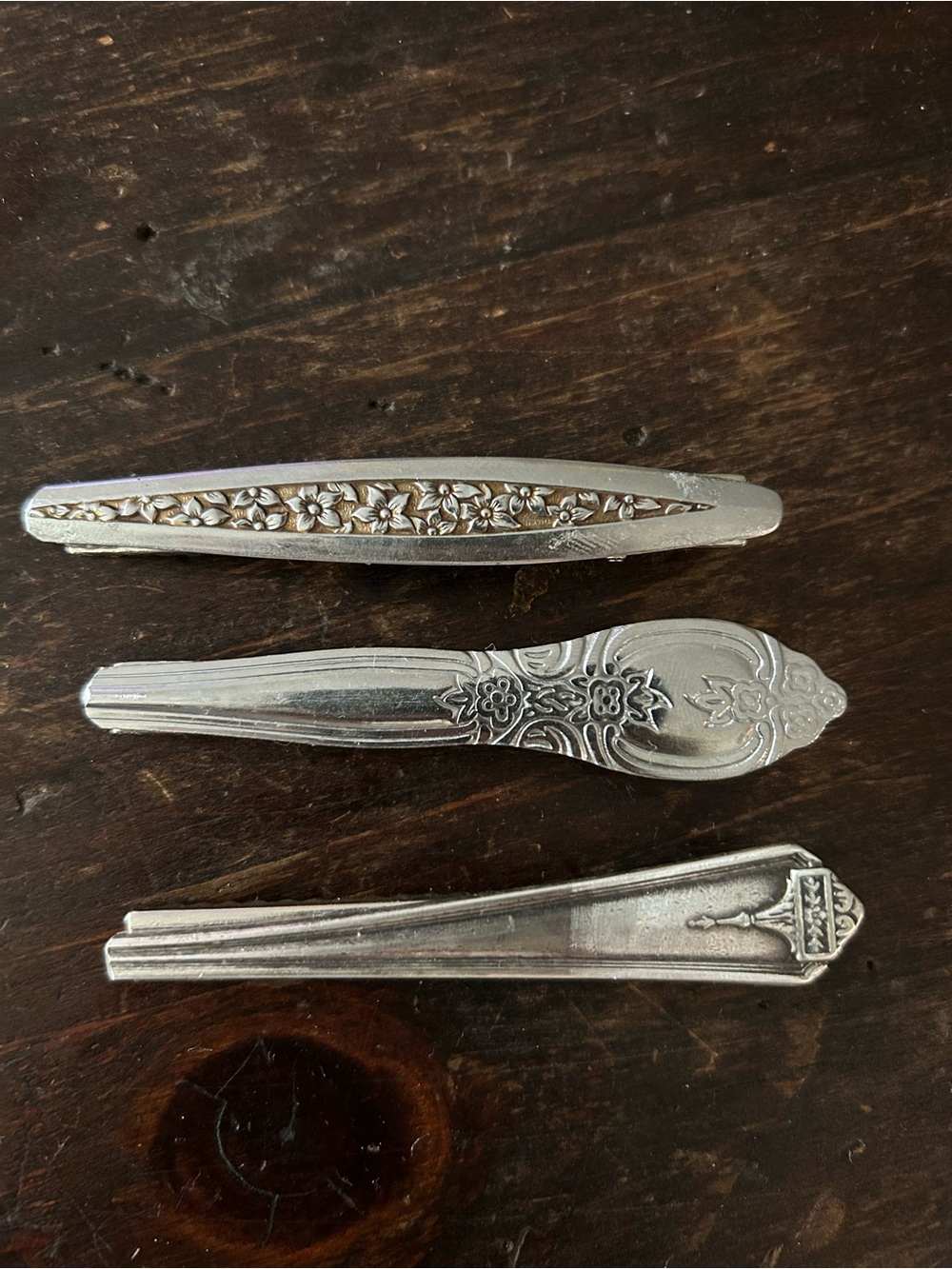 Unique Set of 3 Silver Floral Silverware Books Page holder Clips
